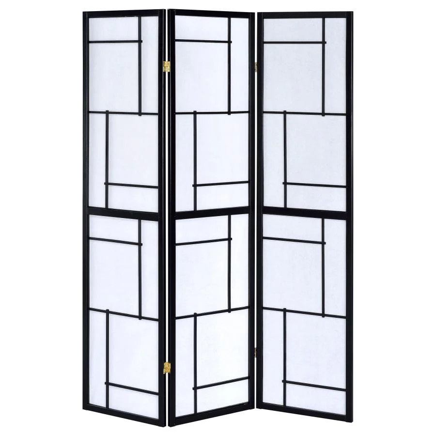 Damis - 3-Panel Room Divider Folding Shoji Screen - Black - Image 3