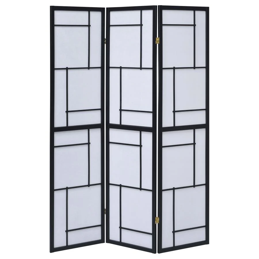 Damis - 3-Panel Room Divider Folding Shoji Screen - Black - Image 4
