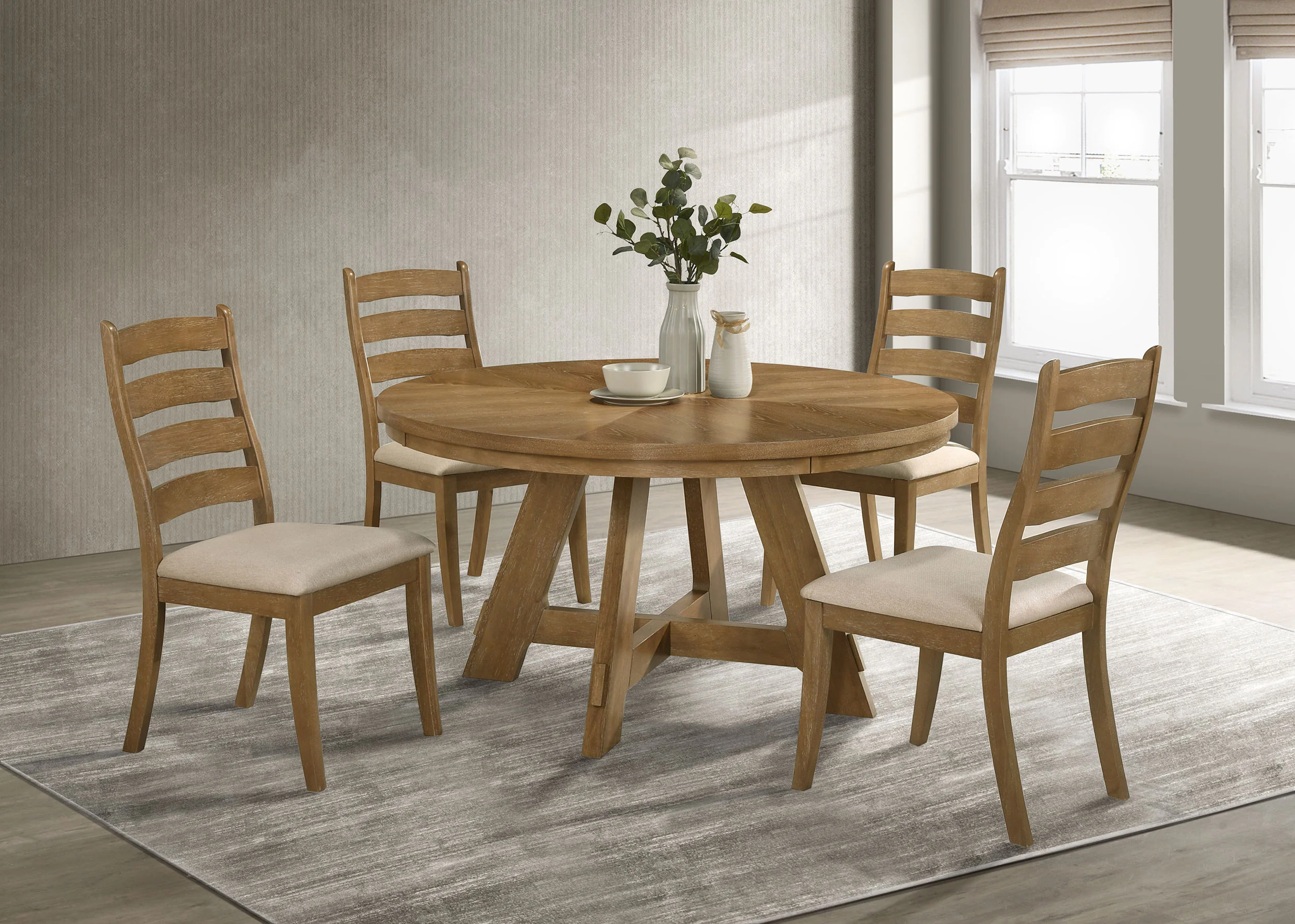 Danvers - 5 Piece Dining Table Set - Brown Oak And Beige - Image 15