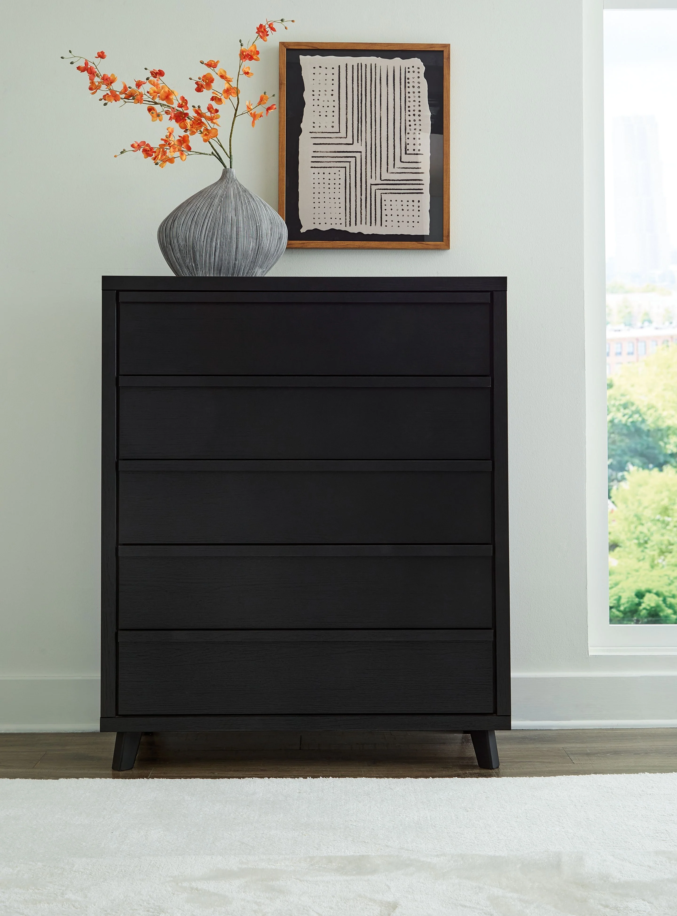 Danziar - Five Drawer Wide Chest - Black - Image 6