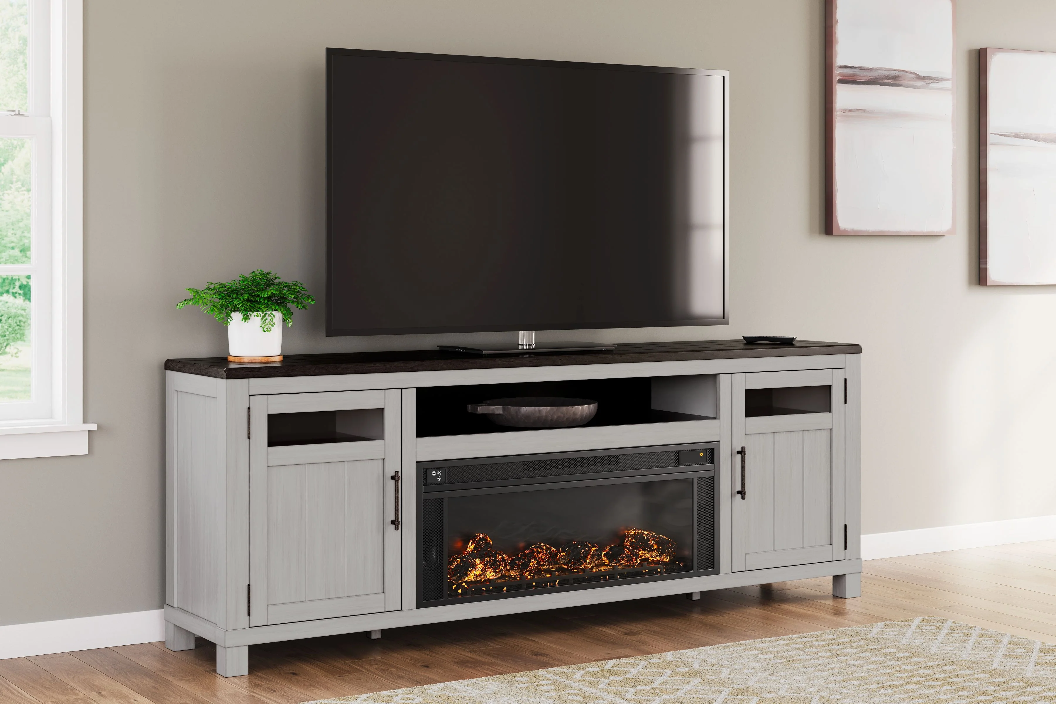 Darborn - 88" TV Stand With Electric Infrared Fireplace Insert - Gray / Brown - Image 7