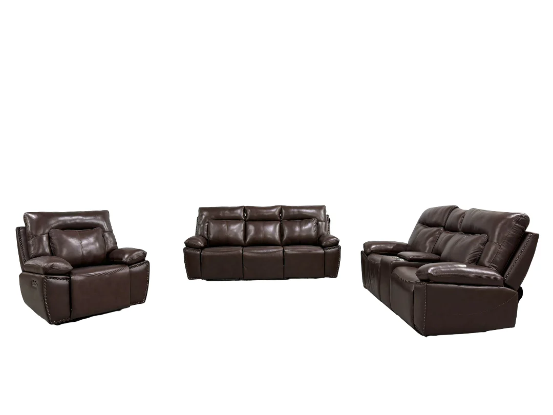 Dark Brown 3‑Piece Reclining Living Room Set with Top‑Grain Leather Seating - Image 2