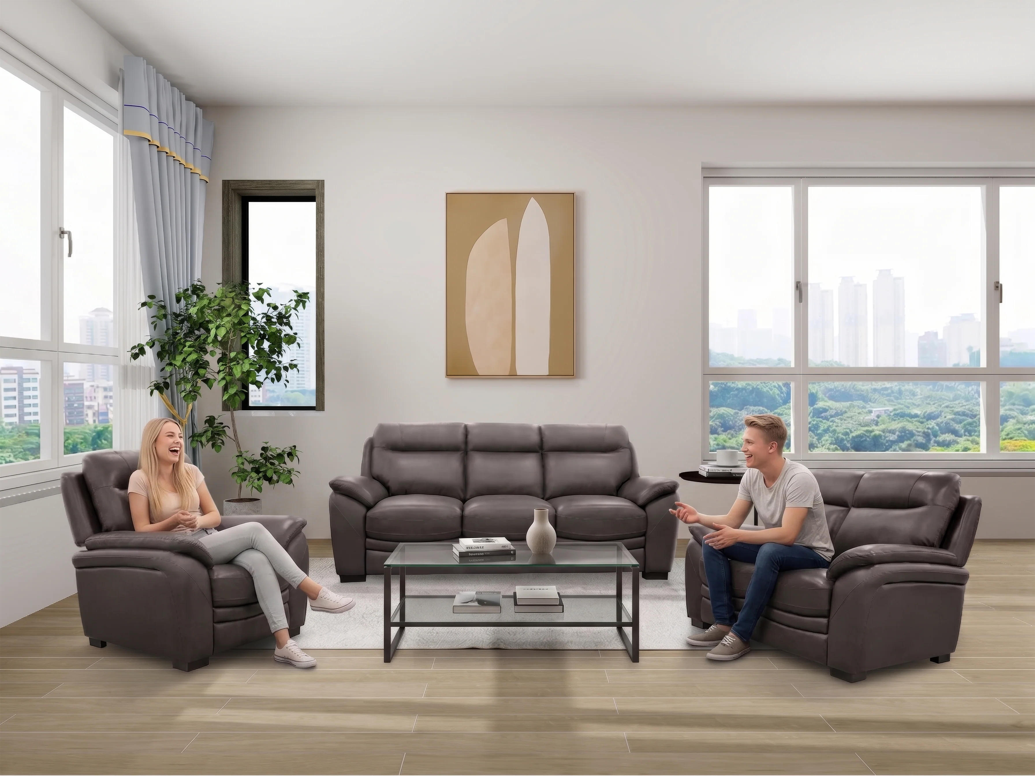 Dark Brown Top Grain Leather 3-Piece Living Room Set with Sofa, Loveseat & Chair - Image 2