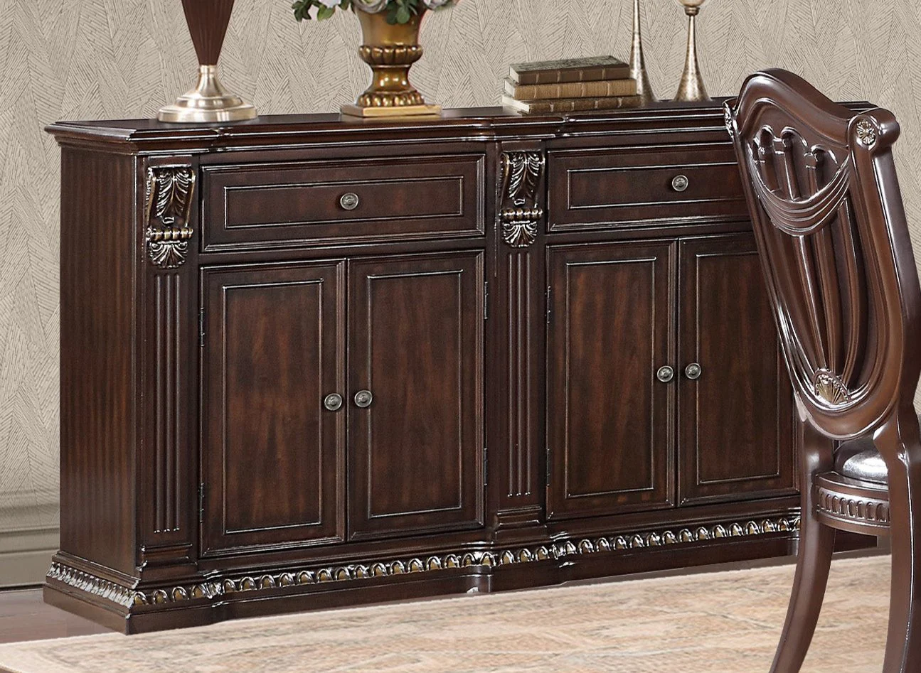 Dark Cherry Traditional 2-Drawer 4-Door Dining Buffet - Image 2