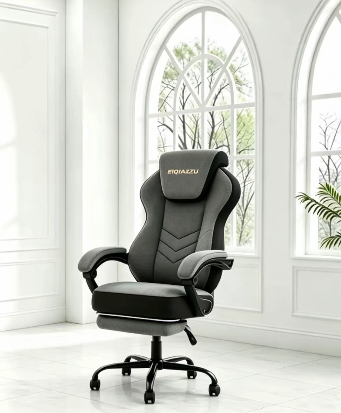 Dark Grey Racing-Style High-Back Office Chair with Padded Arms