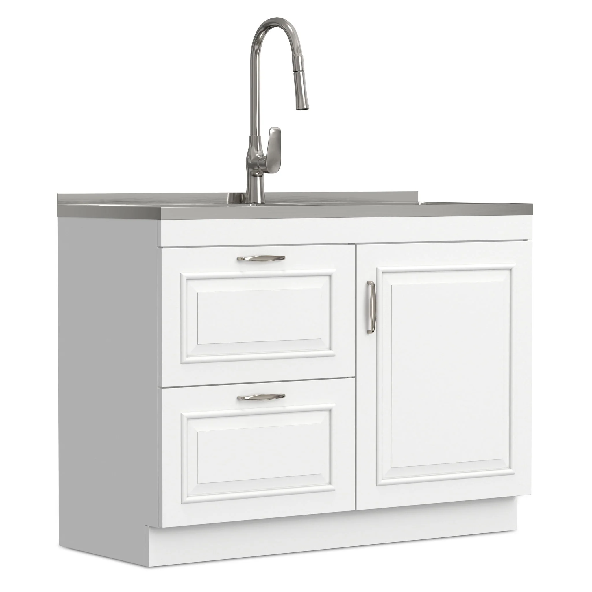 Darwin - Laundry Utility Sink And Cabinet With Dual Sinks, Pull Out Faucet - White - Image 2