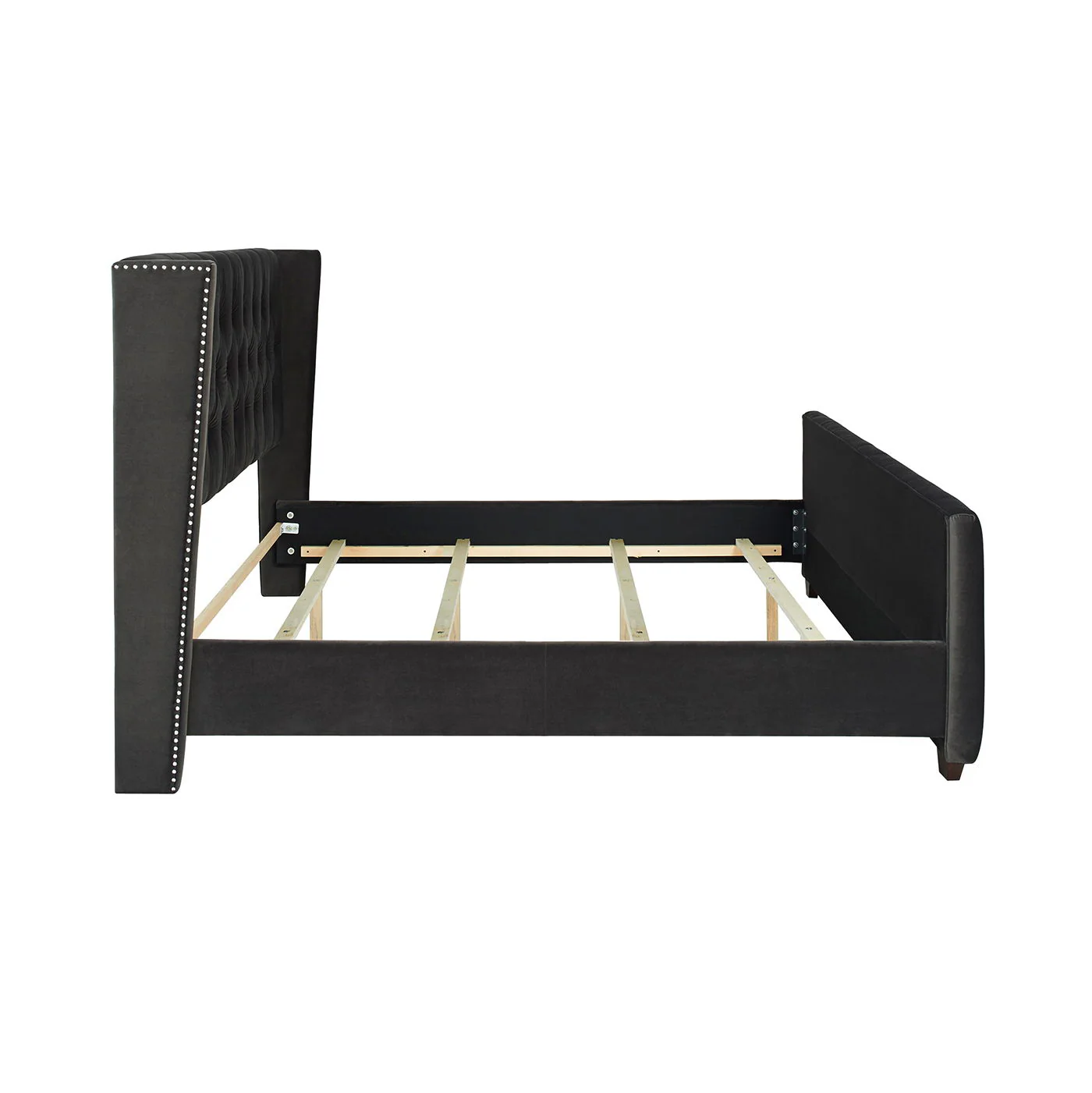 David - King Tufted Wingback Bed - Dark Charcoal Gray - Image 11