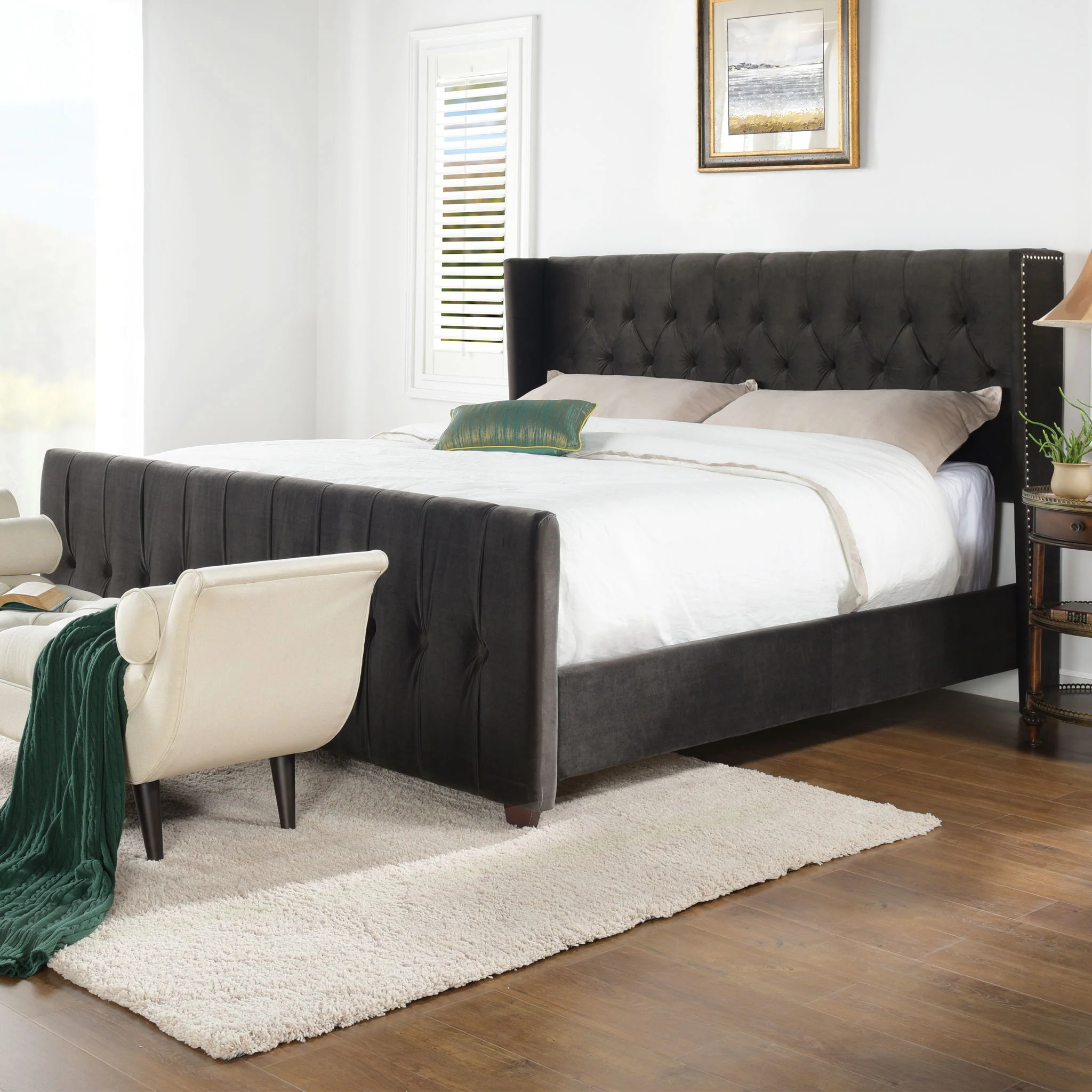 David - King Tufted Wingback Bed - Dark Charcoal Gray - Image 14