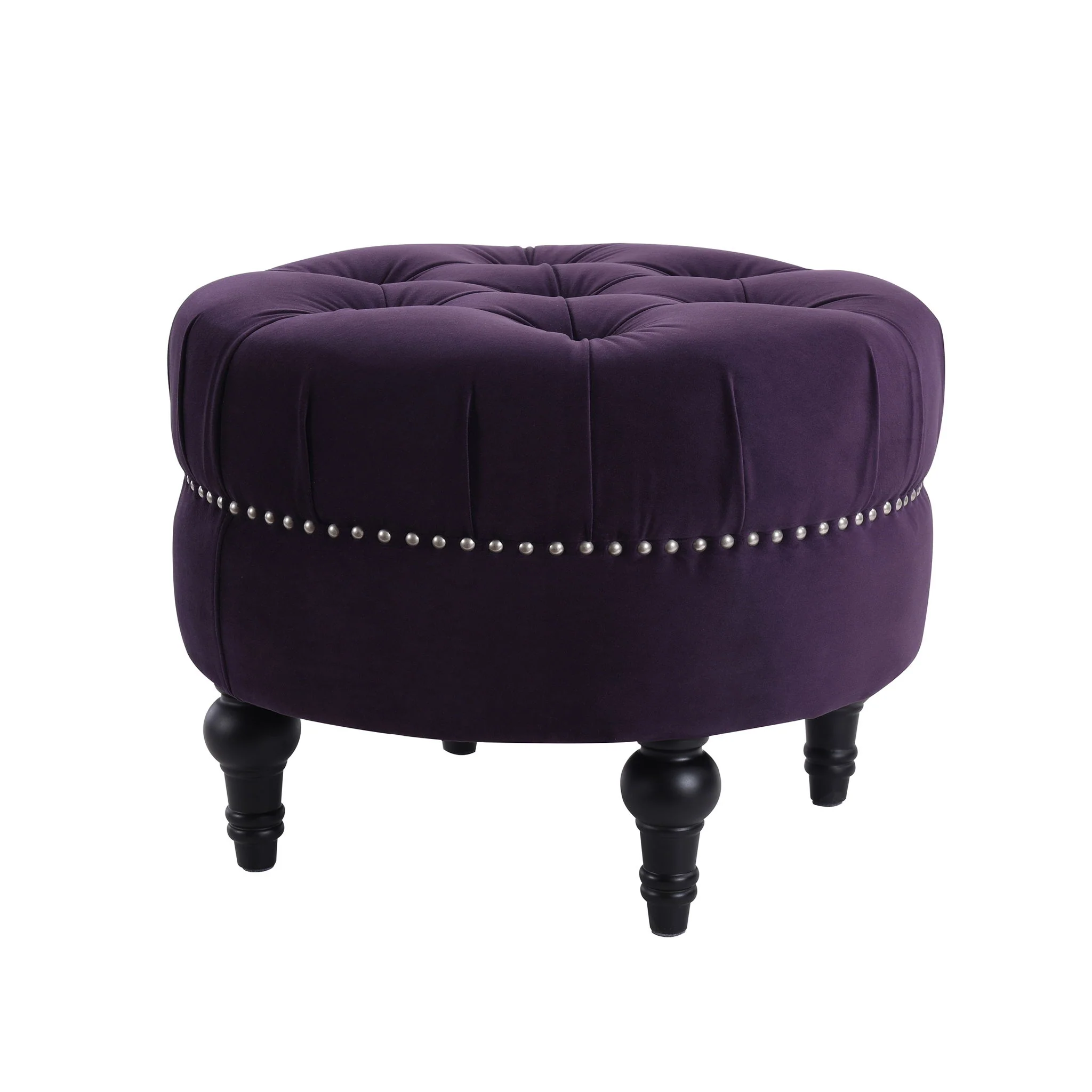 Dawn - Tufted Round Ottoman Nailhead Accents - Purple - Image 4