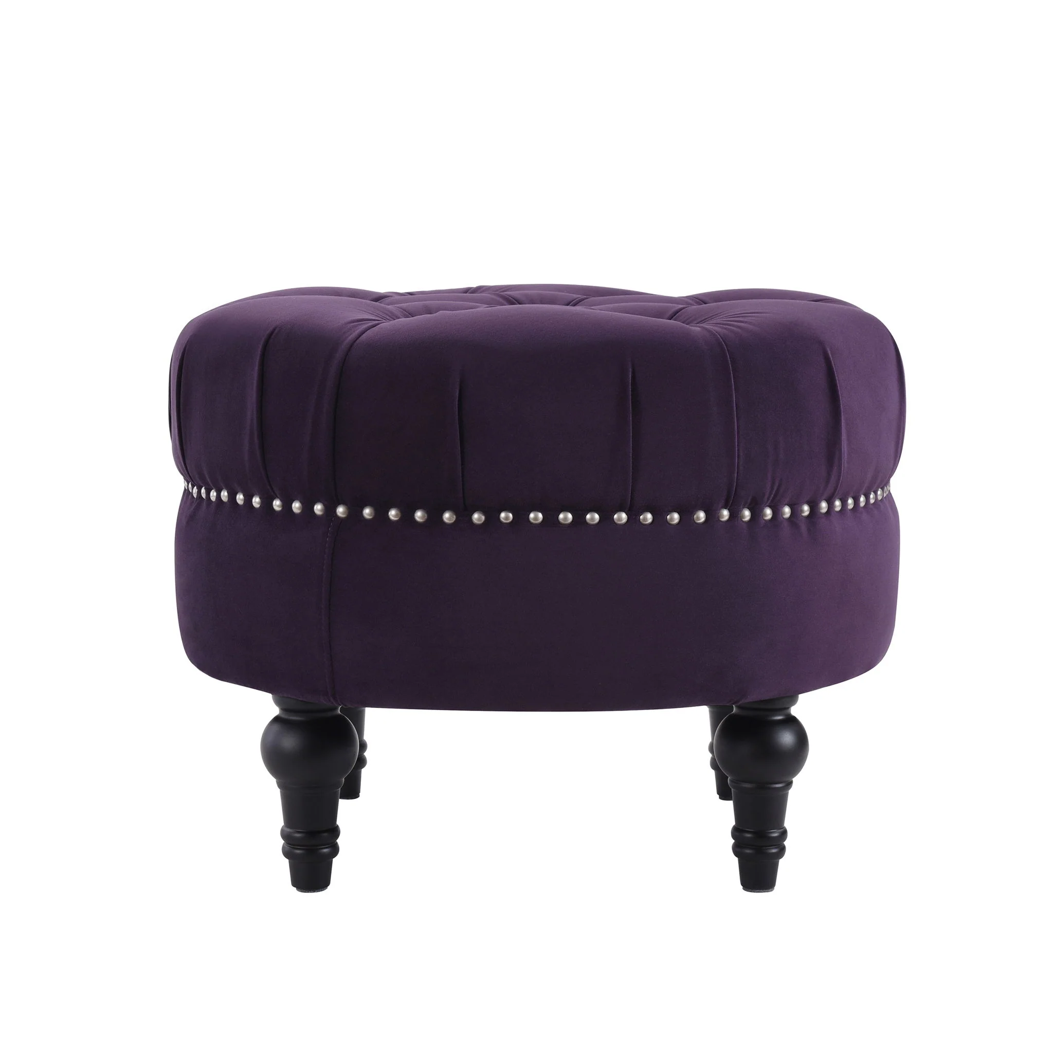 Dawn - Tufted Round Ottoman Nailhead Accents - Purple - Image 5