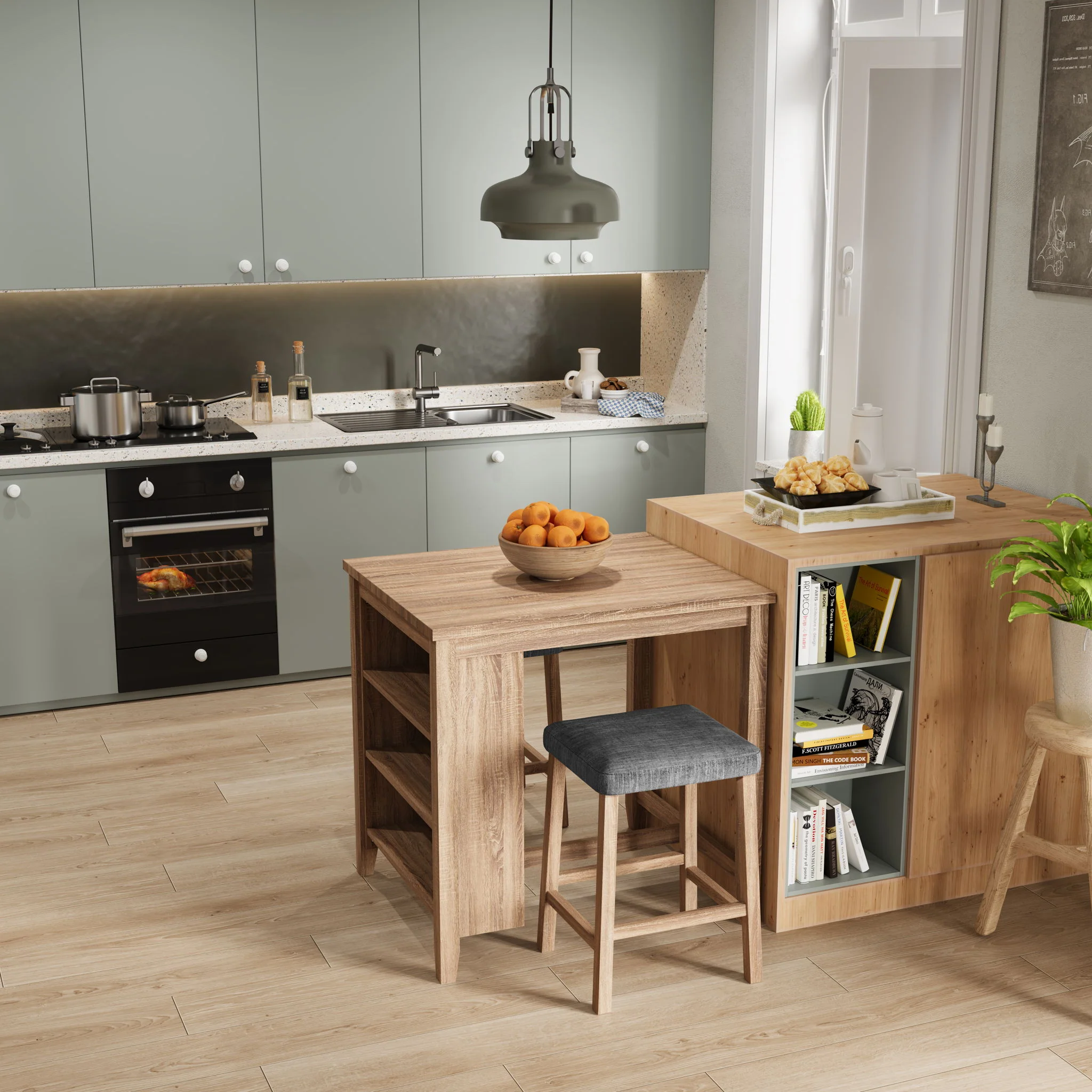 Dawson - 3 Piece Counter Height Table Set - Oak - Image 5