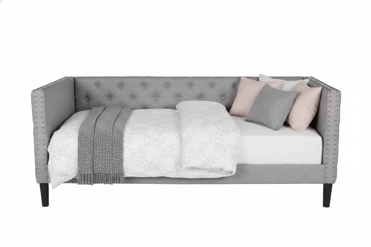 Gray Tufted Upholstered Twin Daybed with Nailhead Trim - Image 2