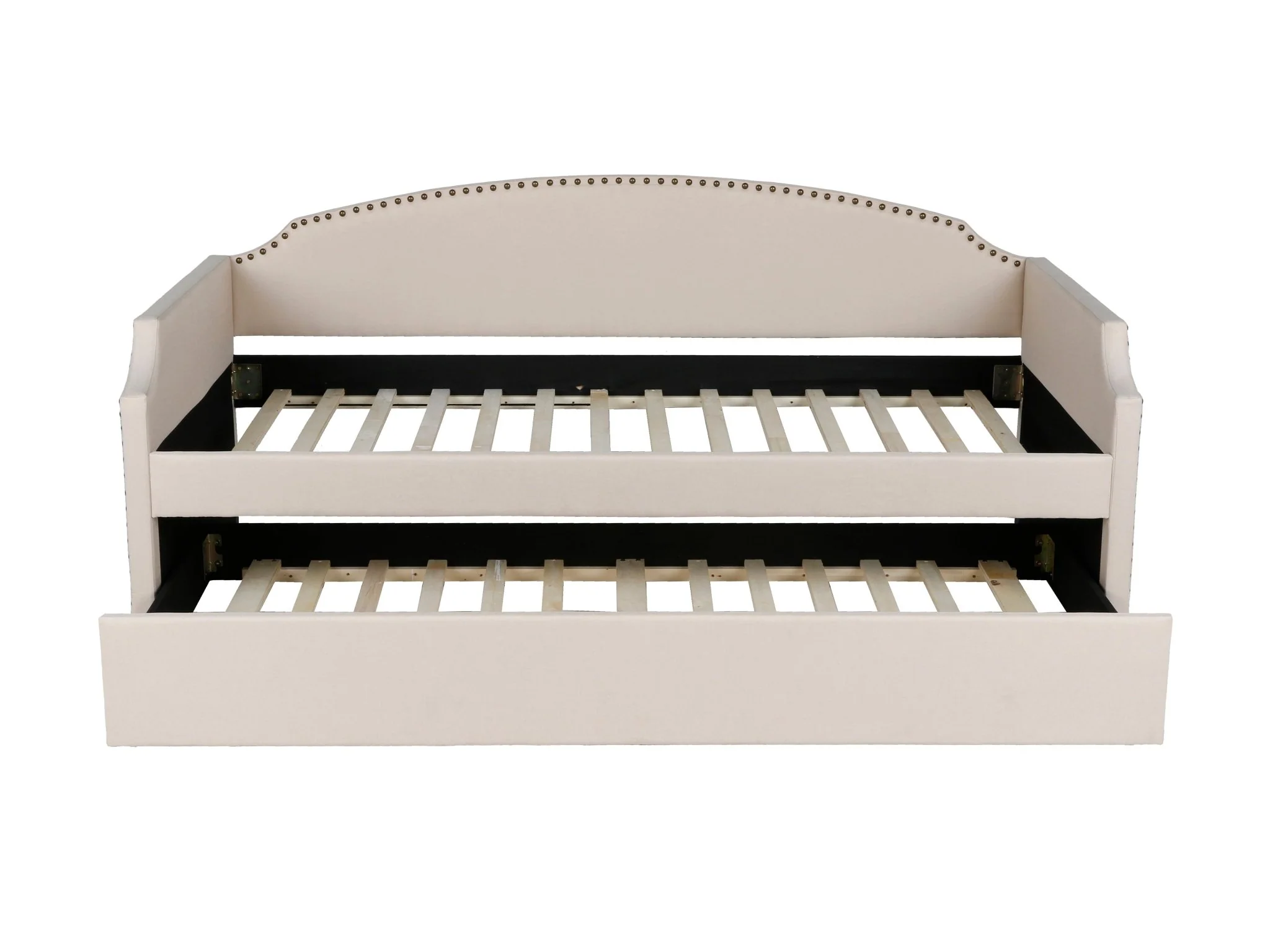 Ivory Upholstered Twin Daybed with Trundle & Nailhead Trim - Image 3