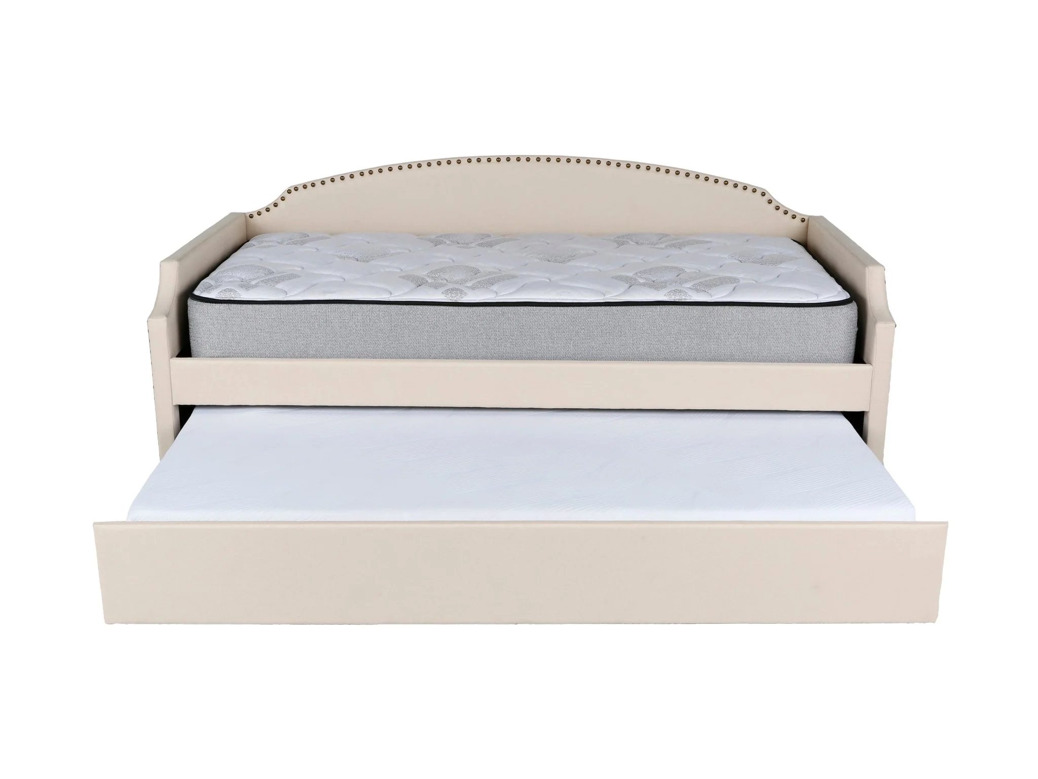 Ivory Upholstered Twin Daybed with Trundle & Nailhead Trim - Image 4