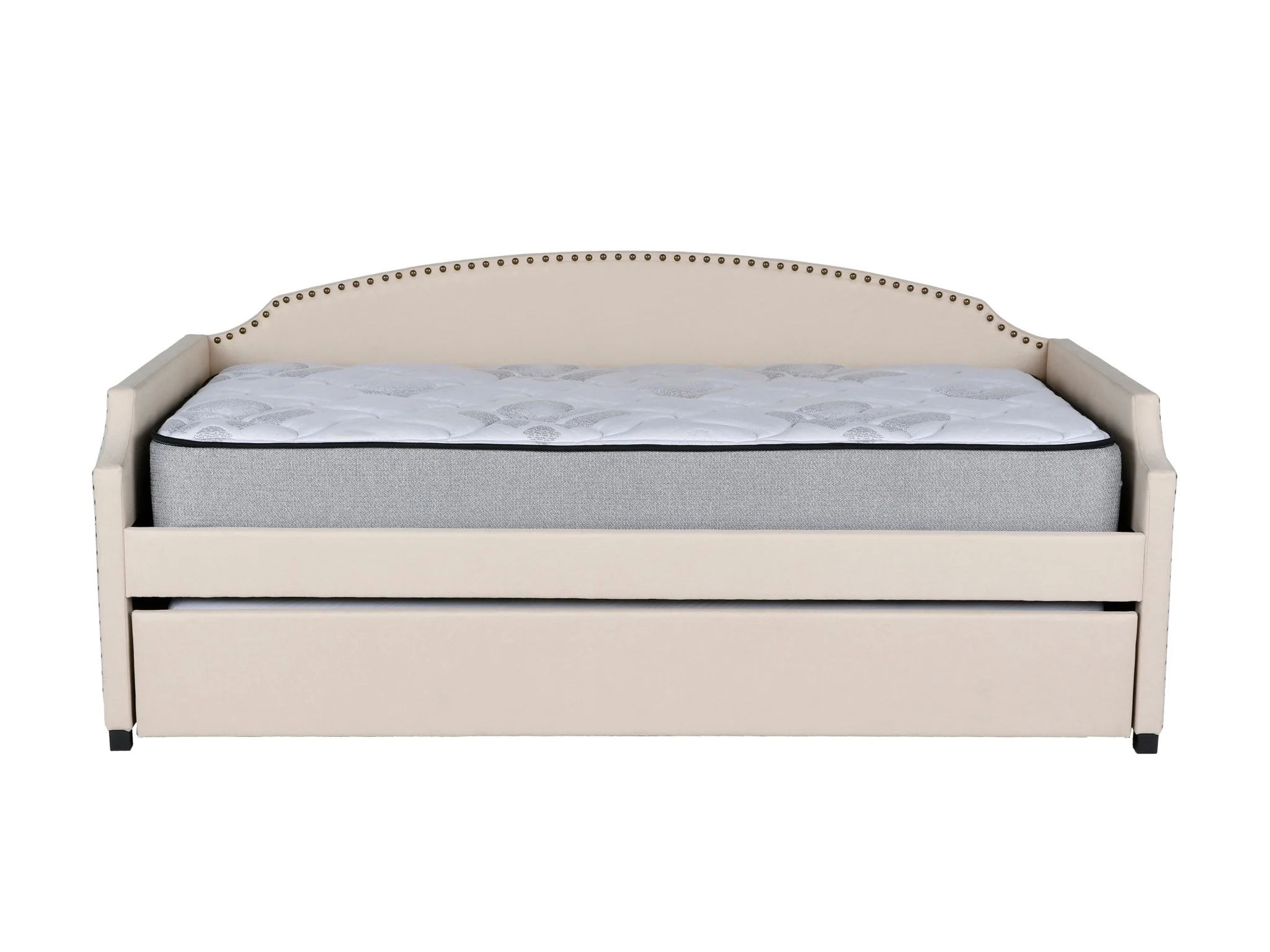 Ivory Upholstered Twin Daybed with Trundle & Nailhead Trim - Image 5