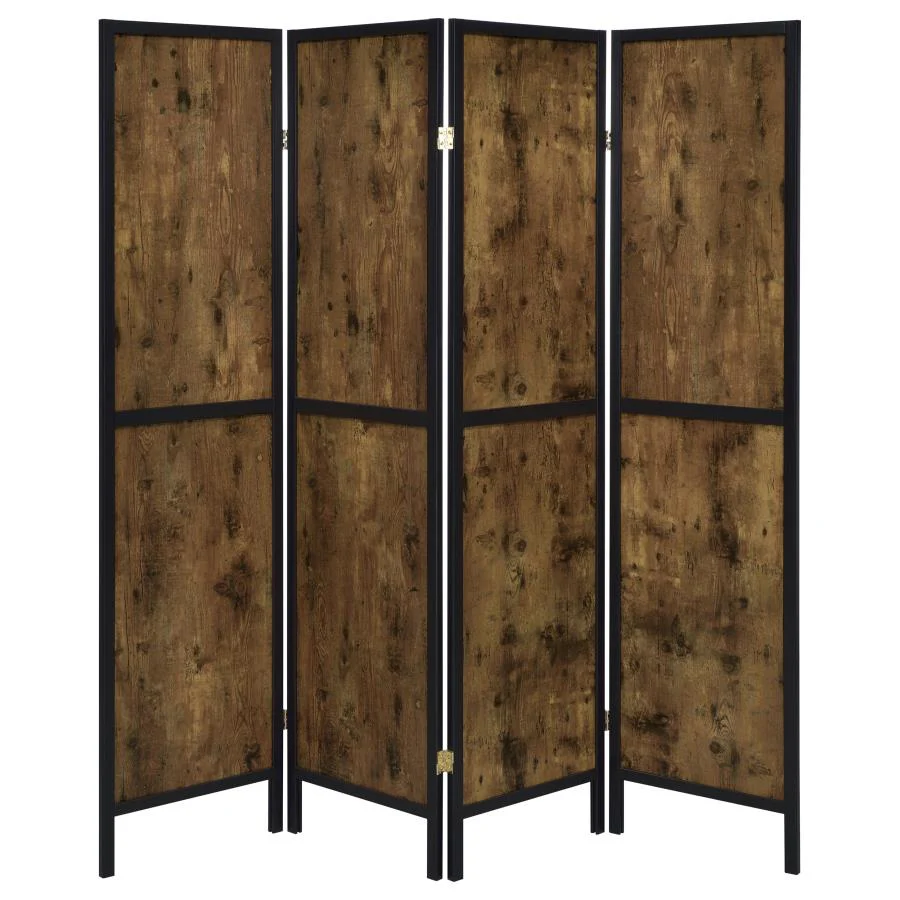 Deepika - 4-Panel Room Divider Folding Screen - Rustic Nutmeg - Image 4