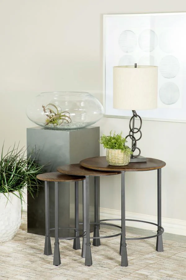 Deja - 3 Piece Round Nesting Table Set - Natural And Gunmetal - Image 2