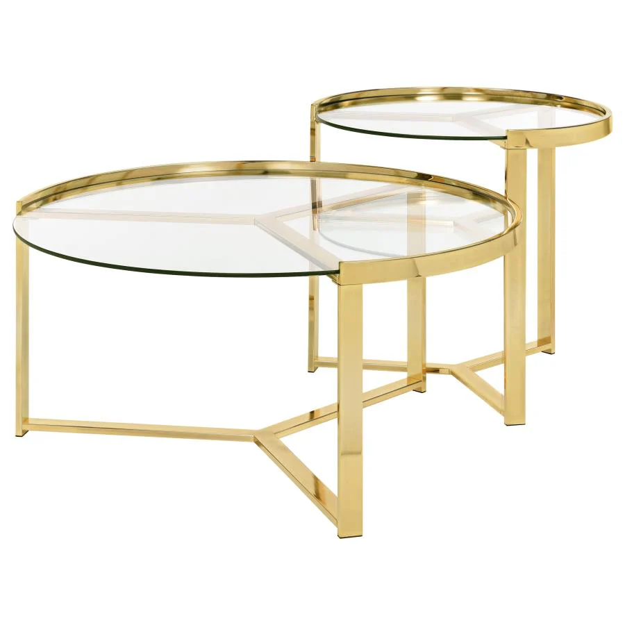Delia - 2 Piece Round Glass Top Nesting Coffee Table - Image 8