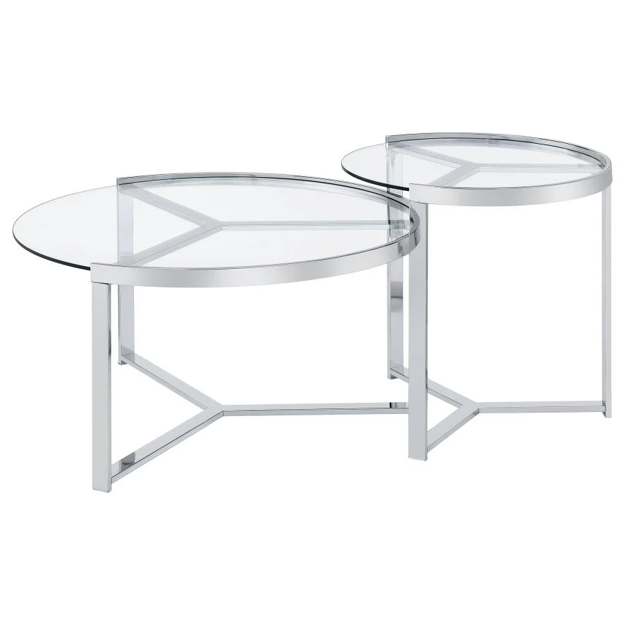 Delia - 2 Piece Round Glass Top Nesting Coffee Table - Image 9