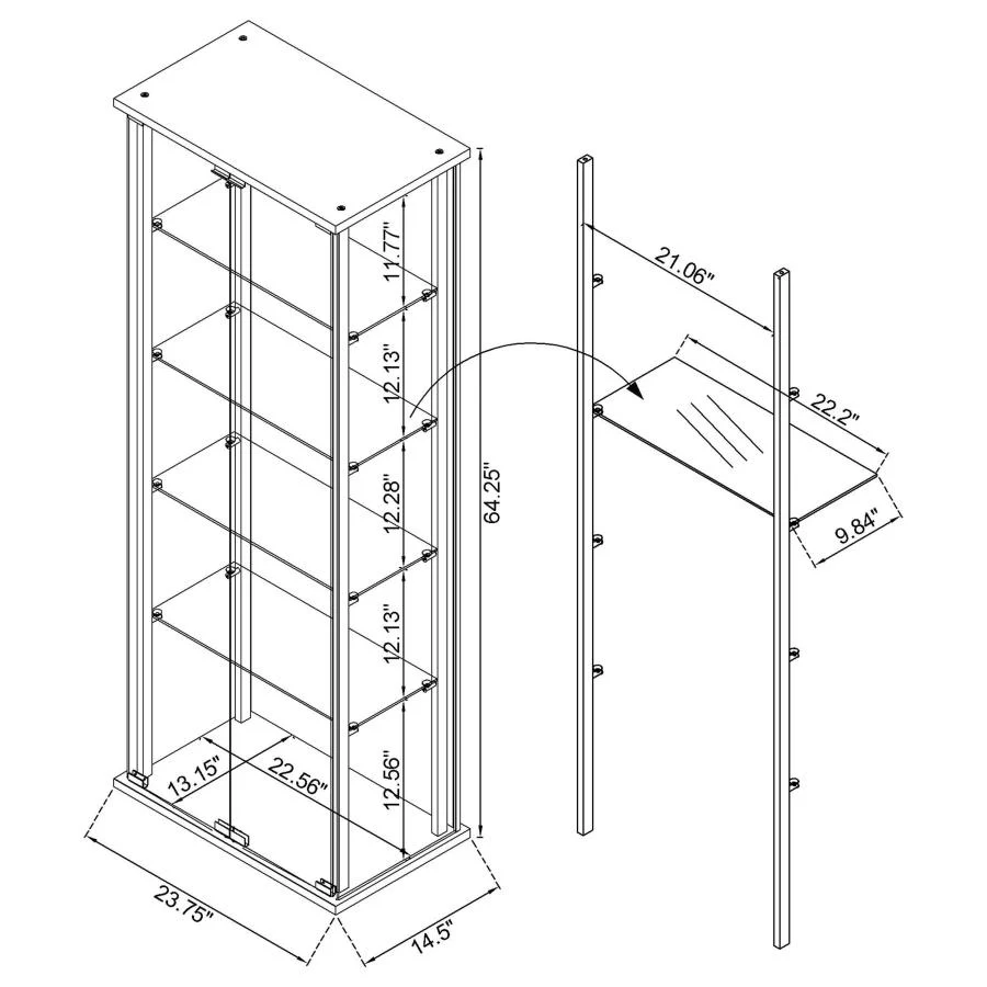 Delphinium - 5-Shelf Clear Glass Curio Display Cabinet - Black - Image 11