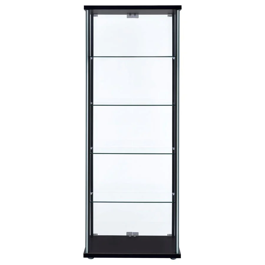Delphinium - 5-Shelf Clear Glass Curio Display Cabinet - Black - Image 6