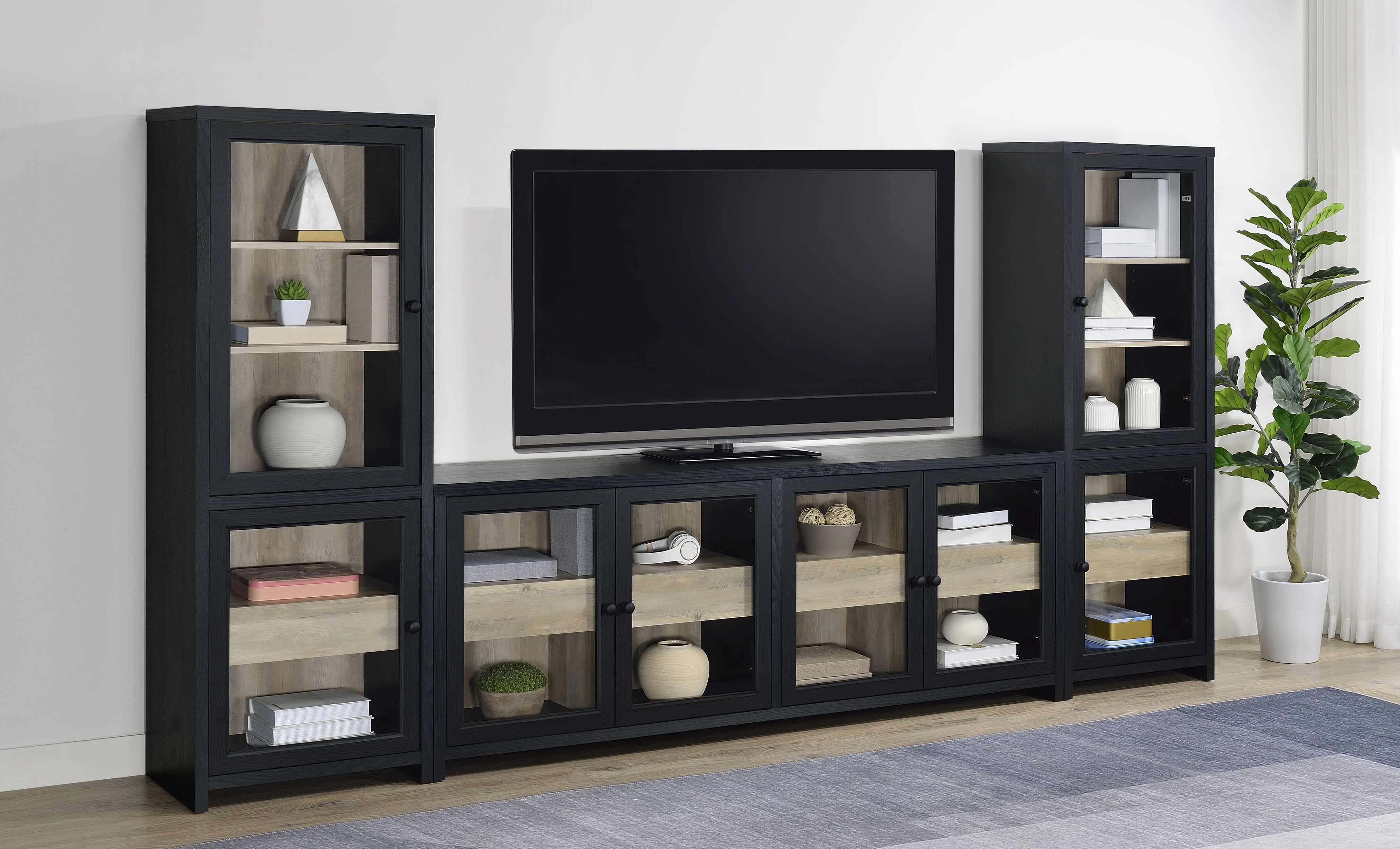 Denison - 3 Piece Entertainment Center 79" TV Stand - Black - Image 20