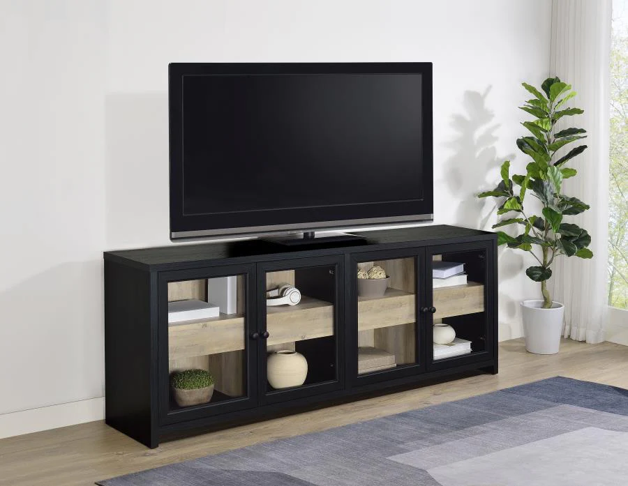 Denison - 79" 4-Door TV Stand Media Console - Black - Image 2