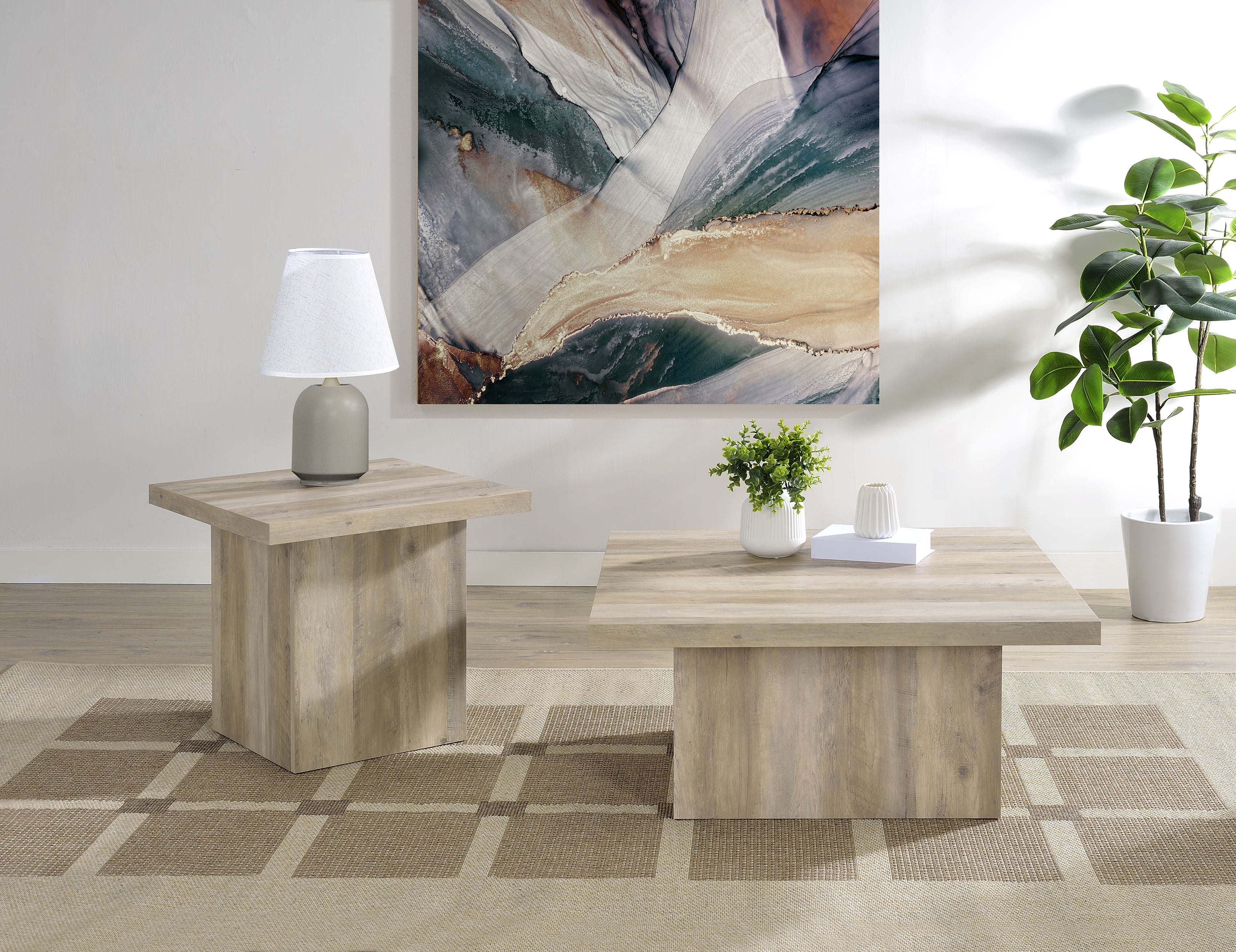 Devar - Square Coffee End Table Set - Distressed Pine - Image 31