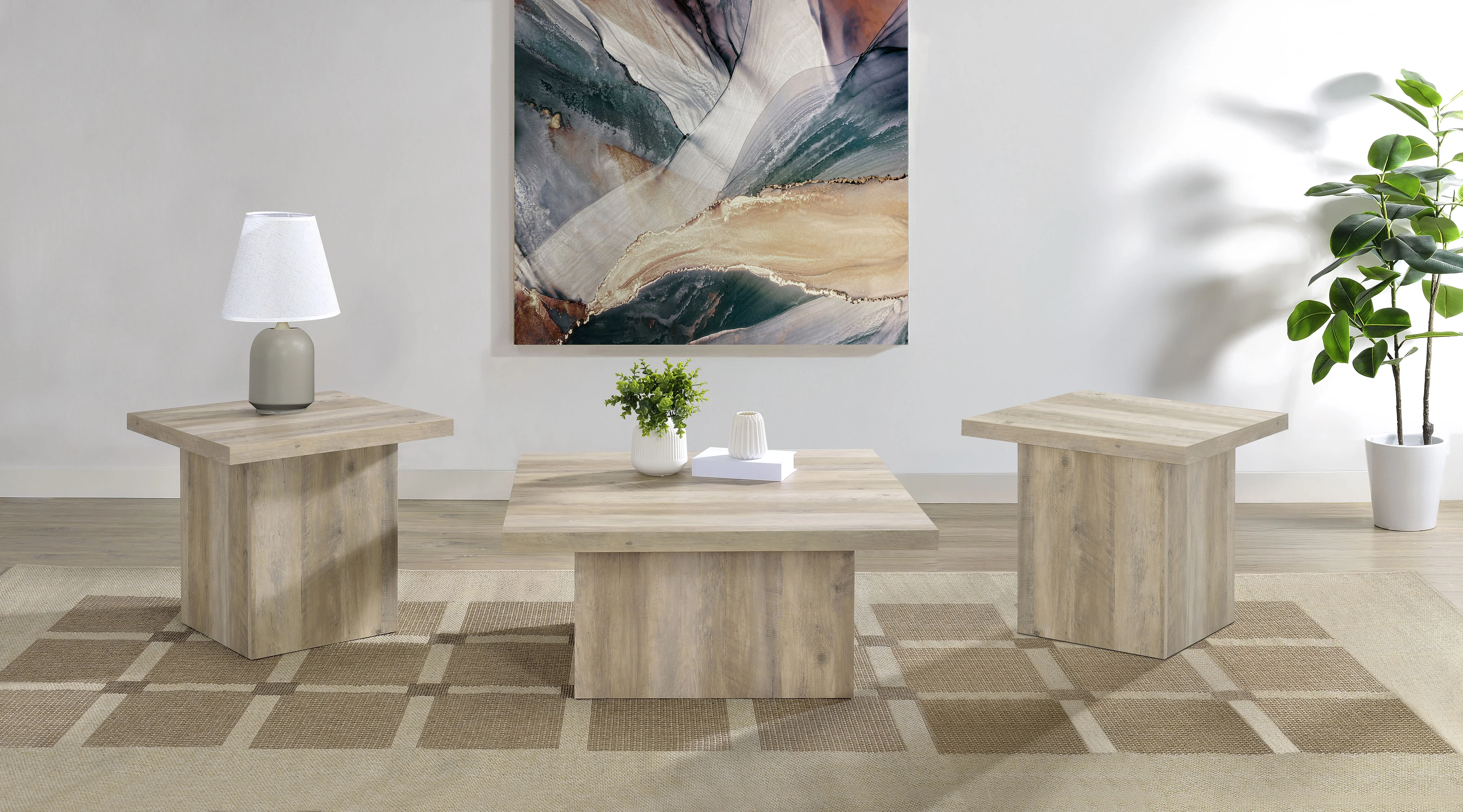 Devar - Square Coffee End Table Set - Distressed Pine - Image 32