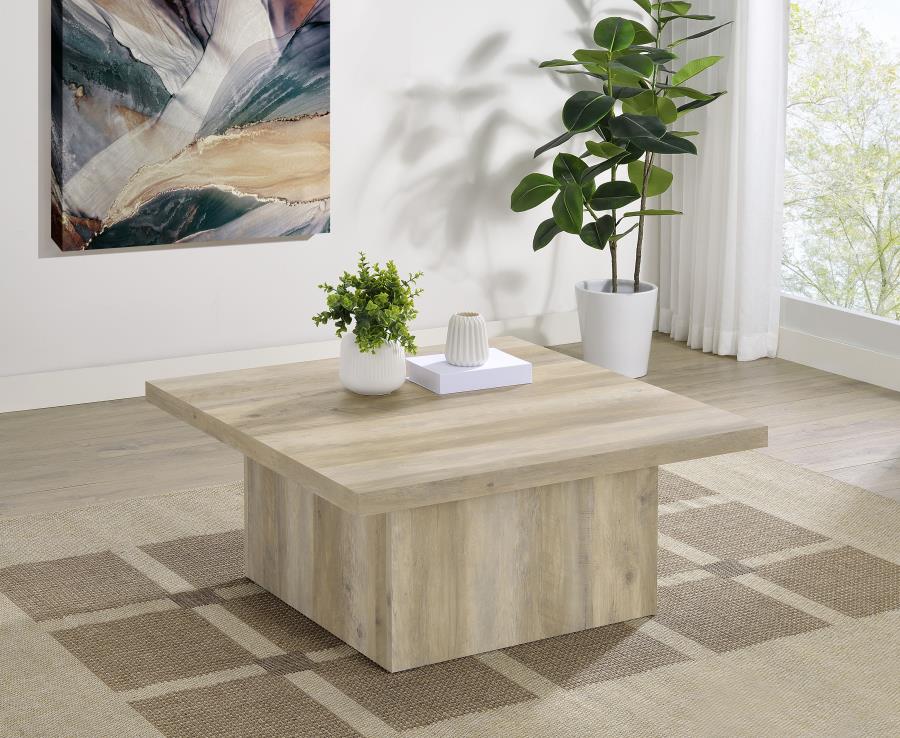 Devar - Square Engineered Wood Coffee Table - Distressed Pine - Image 2