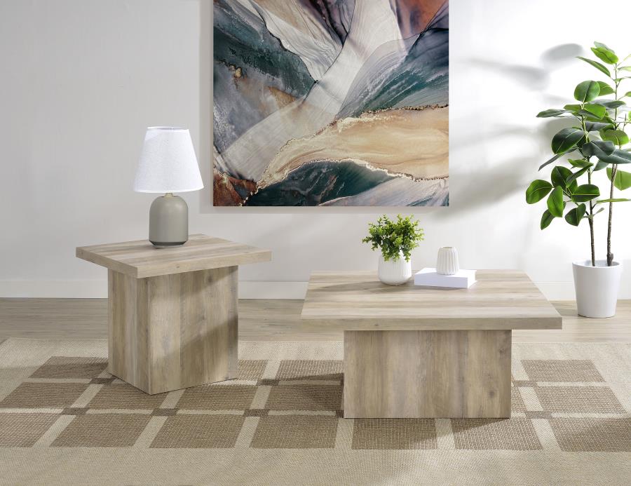 Devar - Square Engineered Wood End Table - Distressed Pine - Image 9
