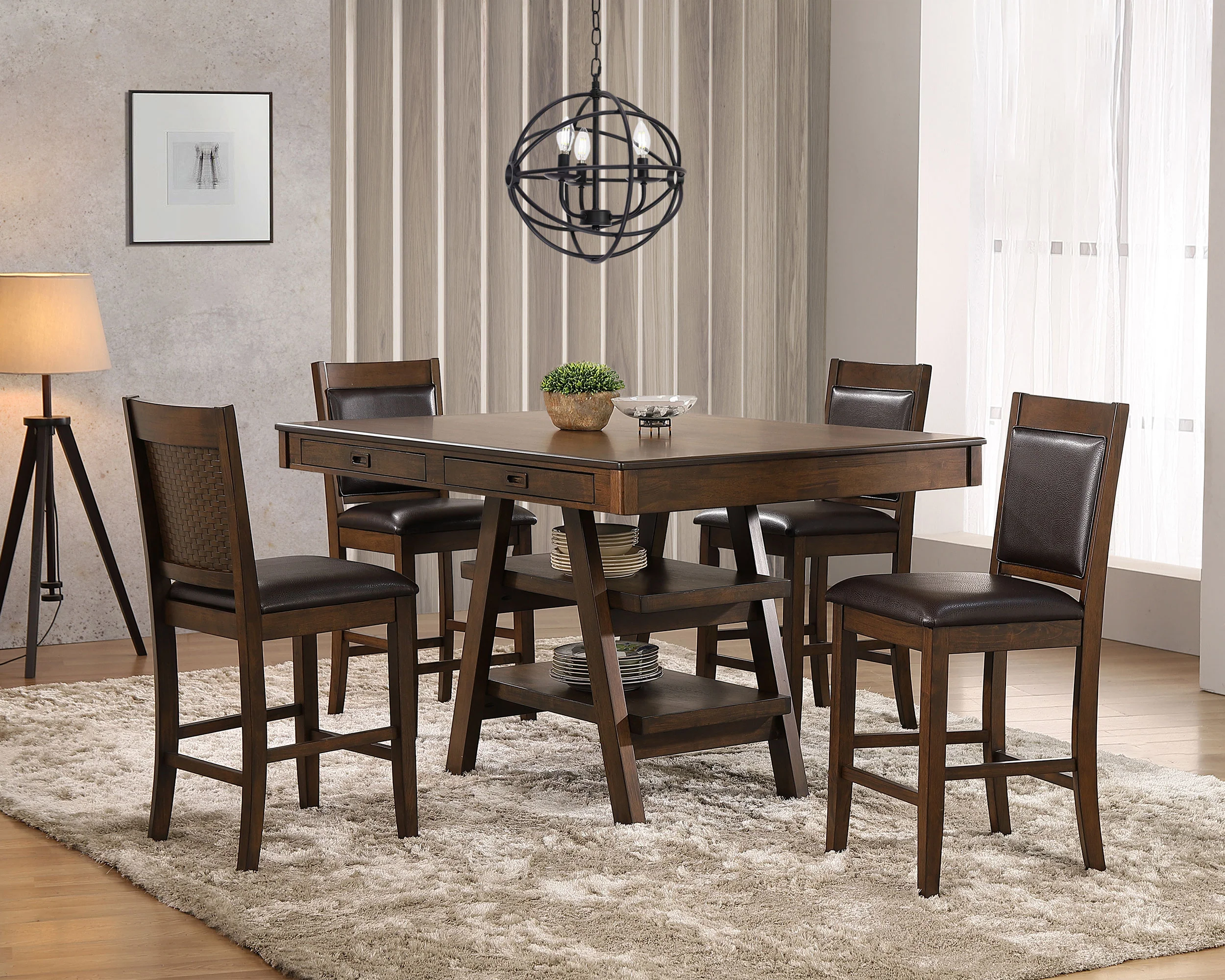 Dewey - 5 Piece Rectangular Dining Table Set - Walnut - Image 15