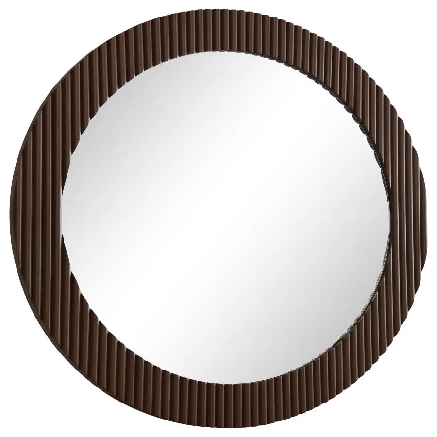 Dexter 40 x 40 Inch Round Reeding Frame Wall Mirror Brown - Image 2