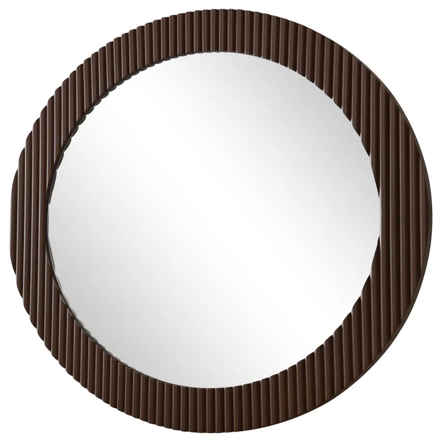 Dexter 40 x 40 Inch Round Reeding Frame Wall Mirror Brown - Image 3