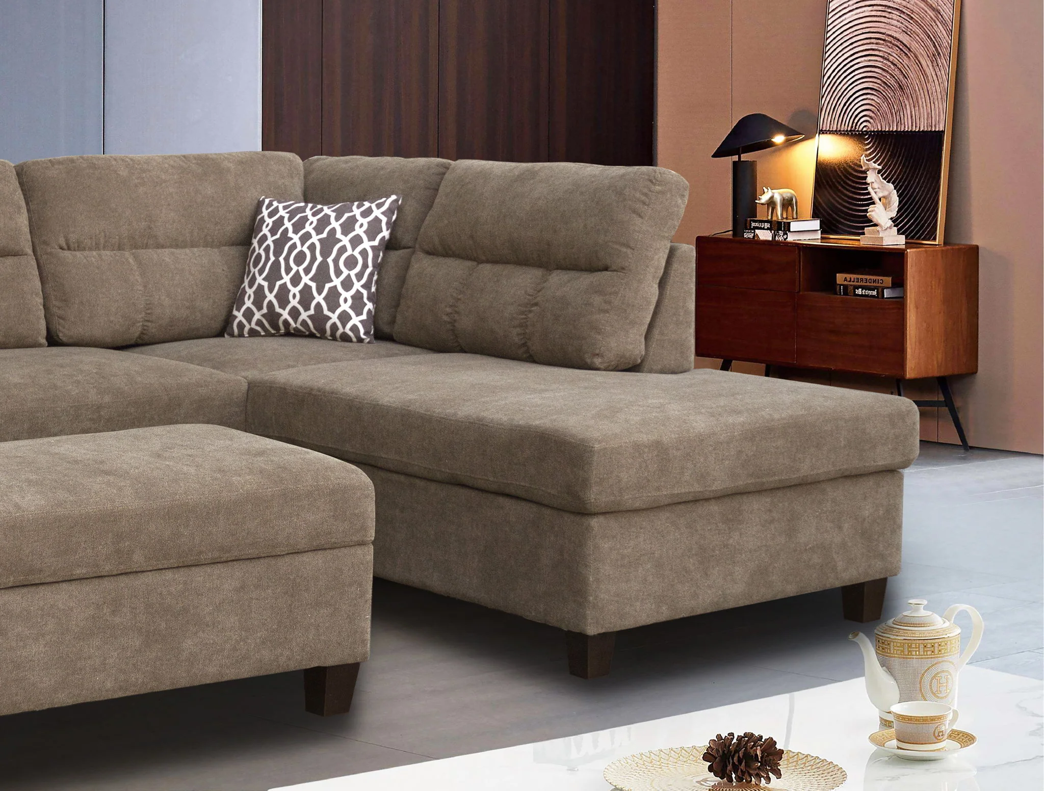 Diego - Fabric Sectional Sofa With Right Facing Chaise, Storage Ottoman, And 2 Accent Pillows - Image 5