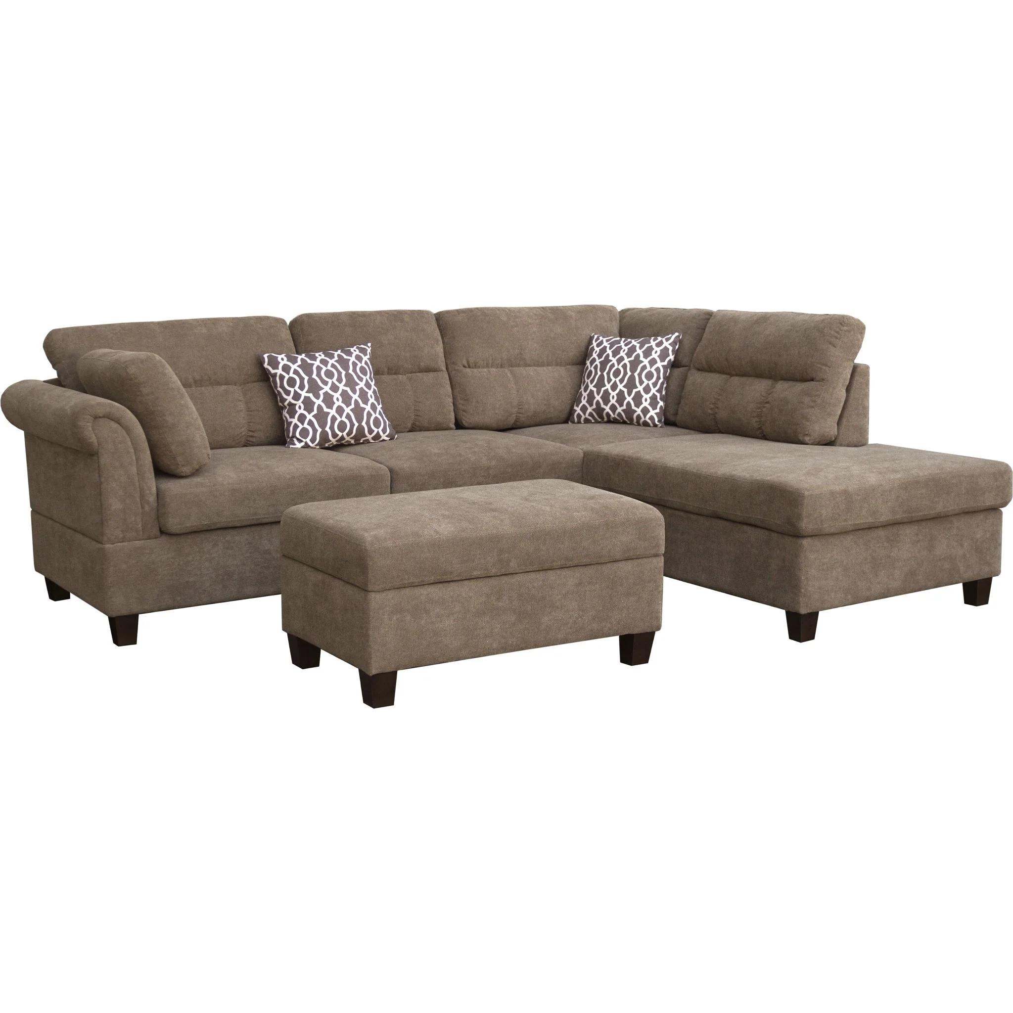 Diego - Fabric Sectional Sofa With Right Facing Chaise, Storage Ottoman, And 2 Accent Pillows - Image 7