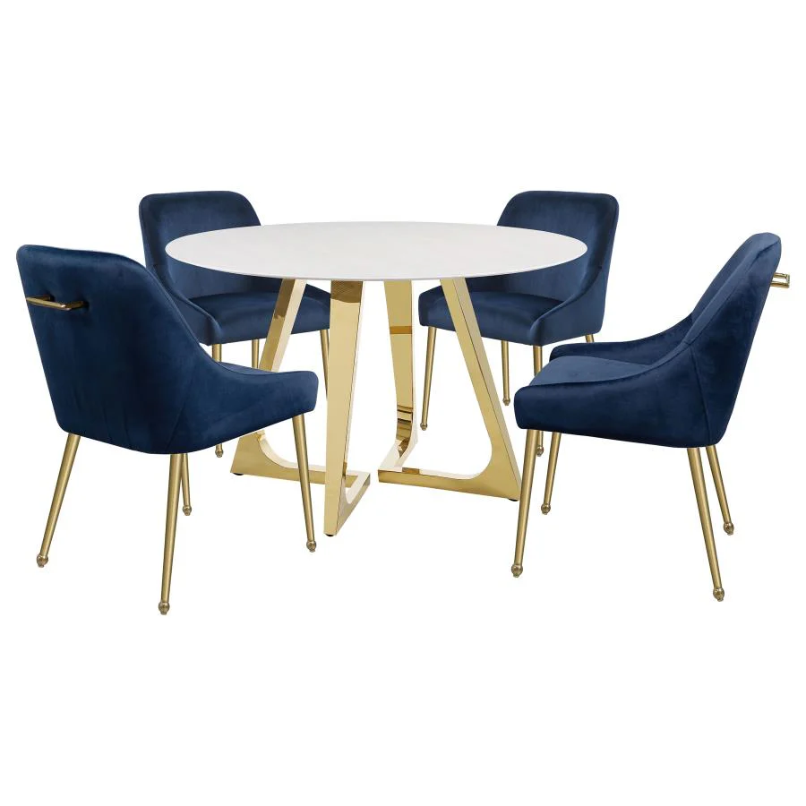 Gwynn - Round Marble Stainless Steel Dining Table - Gold - Image 10