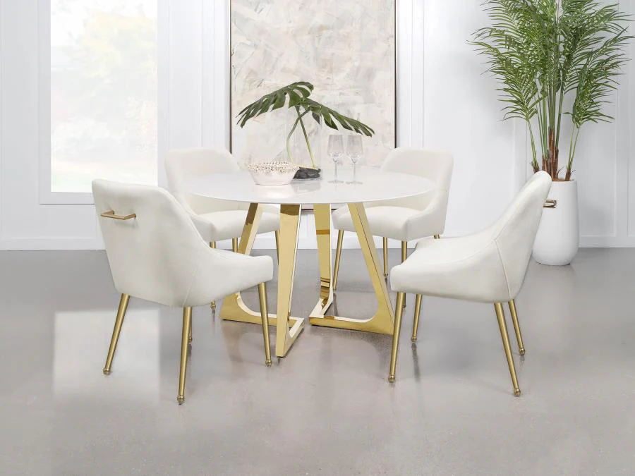 Gwynn - Round Marble Stainless Steel Dining Table - Gold - Image 12