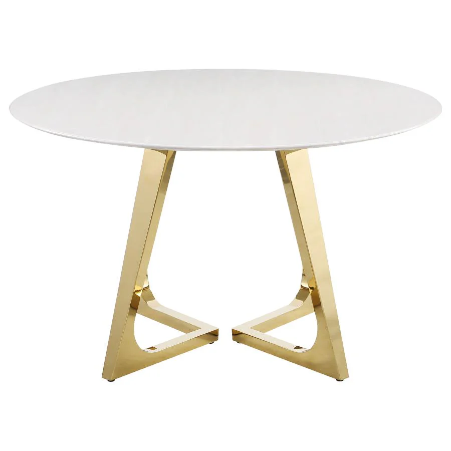 Gwynn - Round Marble Stainless Steel Dining Table - Gold - Image 3