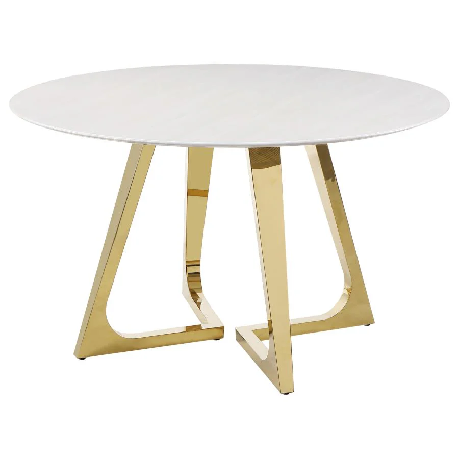 Gwynn - Round Marble Stainless Steel Dining Table - Gold - Image 4