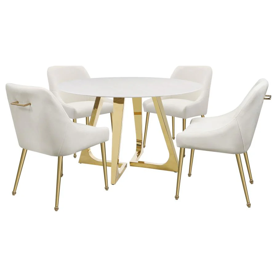 Gwynn - Round Marble Stainless Steel Dining Table - Gold - Image 7