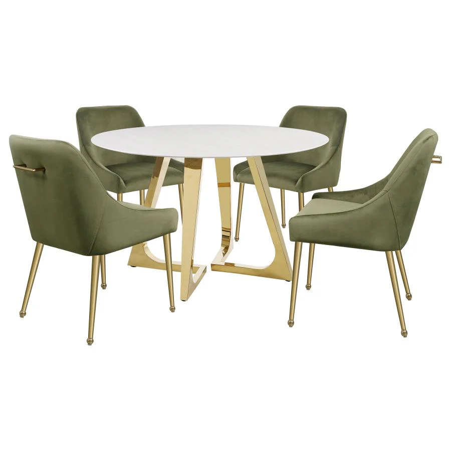 Gwynn - Round Marble Stainless Steel Dining Table - Gold - Image 9