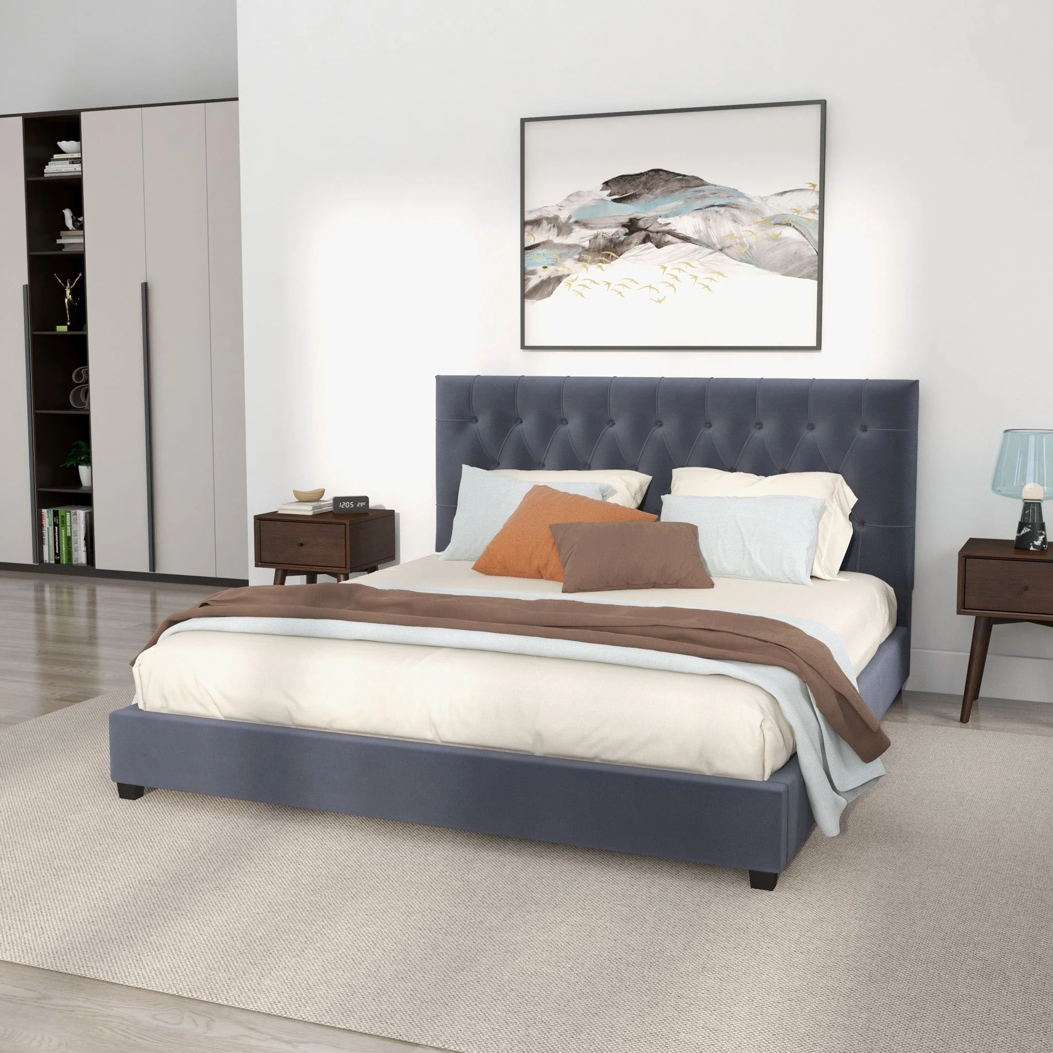 Donald - Mid-Century Modern Upholstered Platform Bed - Image 14