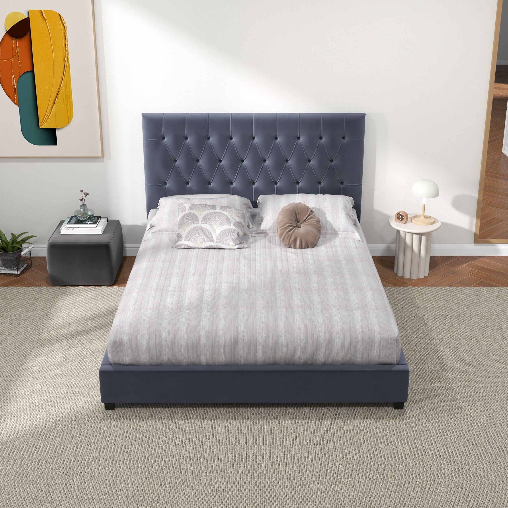 Donald - Mid-Century Modern Upholstered Platform Bed - Image 16