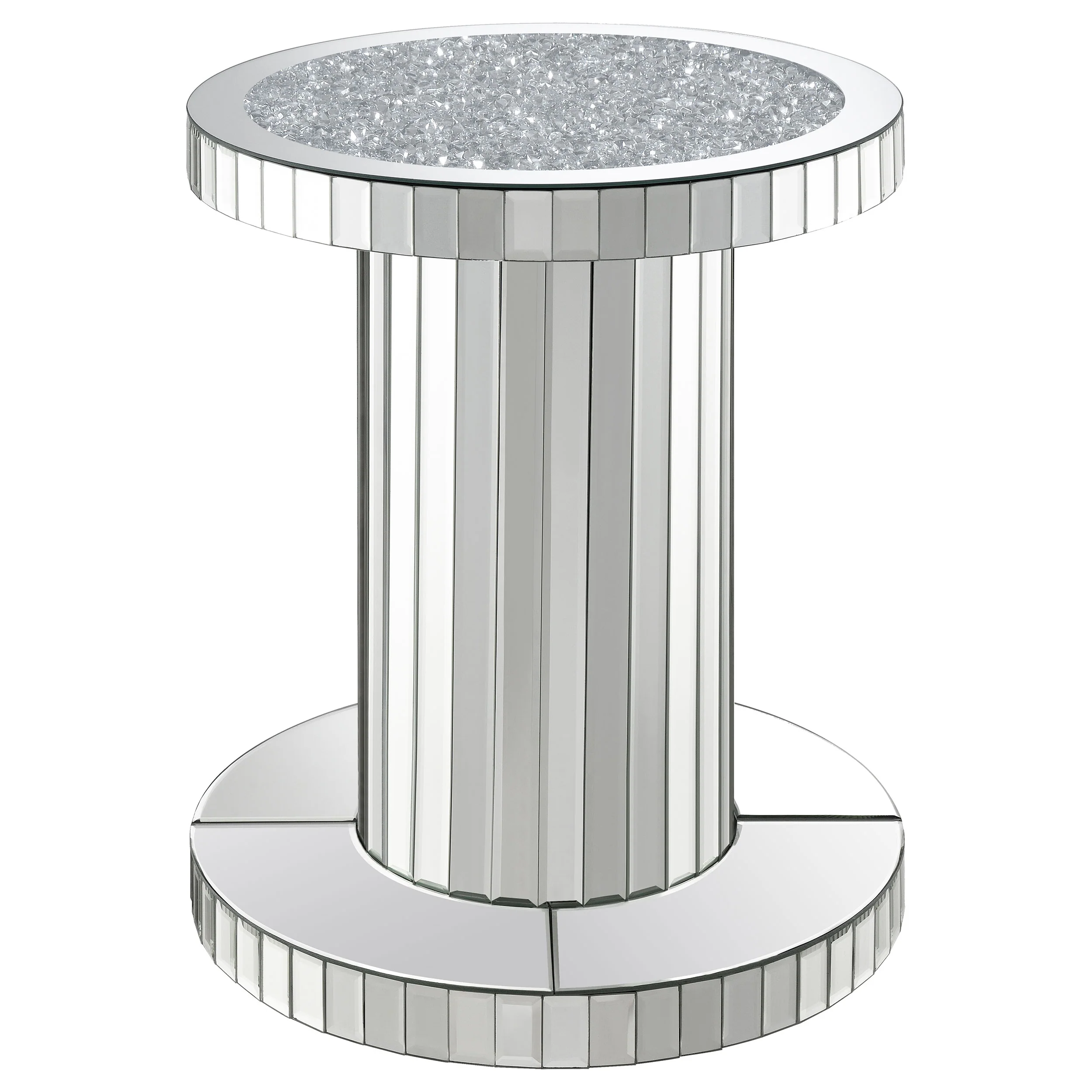 Dorielle - Round Mirrored Acrylic Crystal Side Table - Silver - Image 4