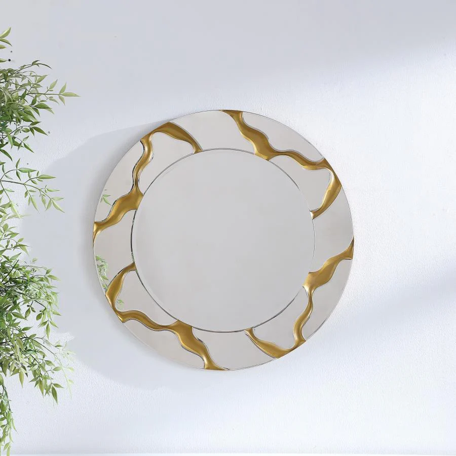 Dorinda - Round Kintsugi Style Wall Mirror - Gold - Image 2