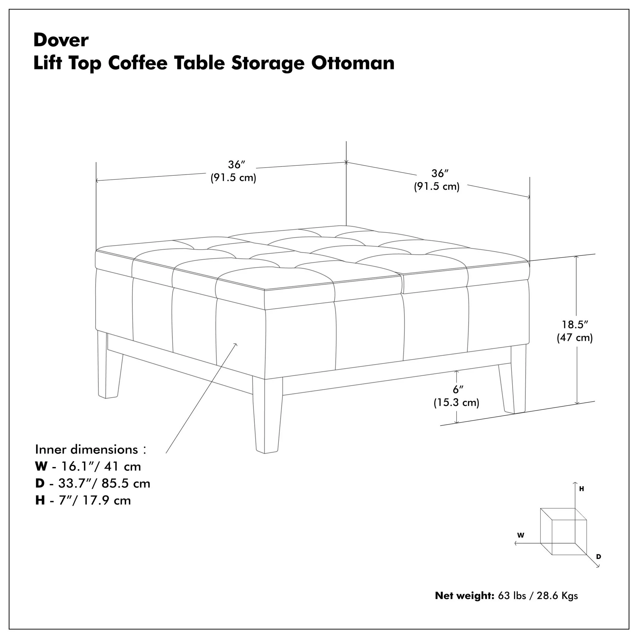 Dover - Multifunctional Lift Top Coffee Table Storage Ottoman - Image 10