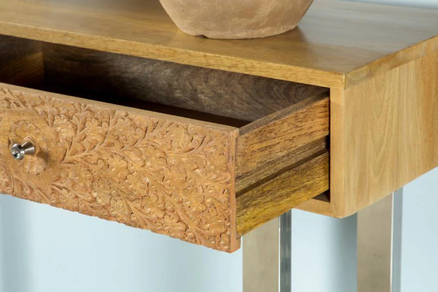 Draco - 2-Drawer Console Table Hand Carved Details - Natural - Image 10