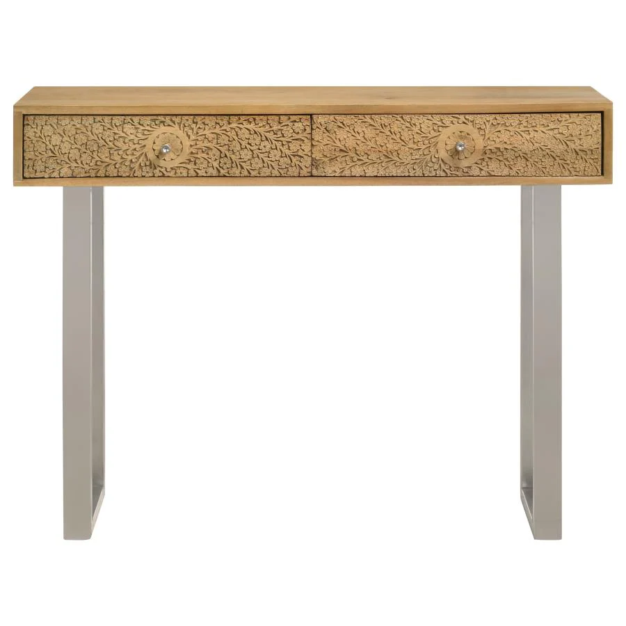 Draco - 2-Drawer Console Table Hand Carved Details - Natural - Image 4