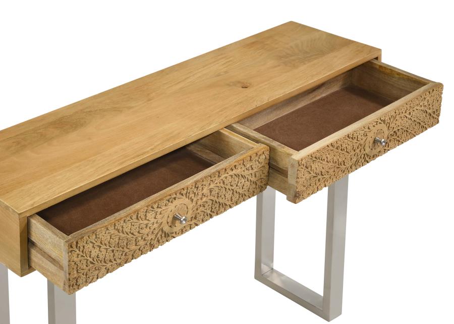 Draco - 2-Drawer Console Table Hand Carved Details - Natural - Image 8